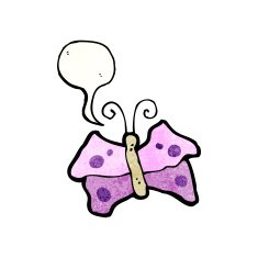 cartoon butterfly with speech bubble N7