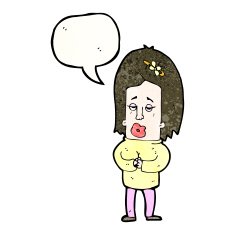 cartoon nervous woman with speech bubble N39