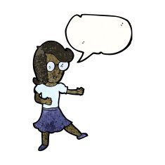cartoon woman wearing spectacles with speech bubble N48