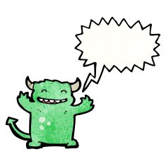 cartoon little devil with speech bubble N28