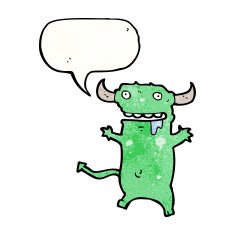 cartoon little devil with speech bubble N29