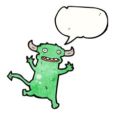cartoon little devil with speech bubble N30