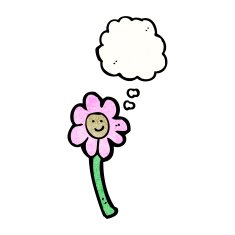 cartoon flower with face and thought bubble