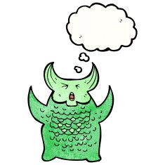 cartoon monster with thought bubble N61