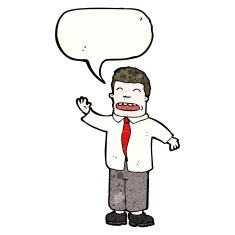 cartoon salesman with speech bubble N13