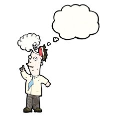 cartoon businessman with steaming brain