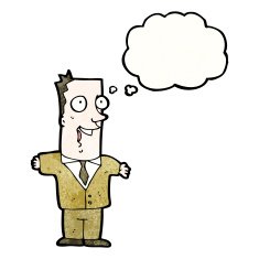 cartoon man with thought bubble N54