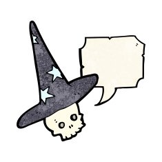cartoon skull in wizard hat