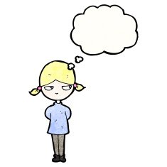cartoon annoyed blond girl with thought bubble
