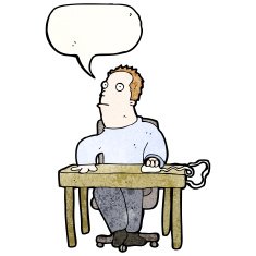 cartoon man working at desk N4