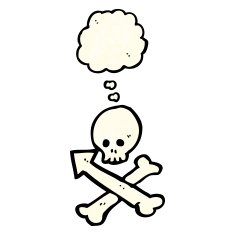 cartoon skull with arrow N7