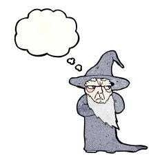 cartoon wizard with thought bubble N24