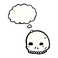 cartoon skull with thought bubble N60