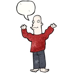 cartoon bald man with speech bubble N5