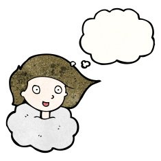cartoon girl with head in clouds N9