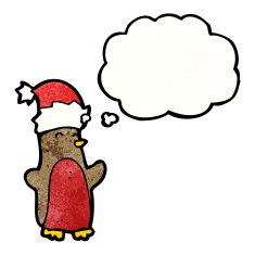 cartoon robin in christmas hat N4