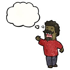 cartoon man with mustache and thought bubble N2