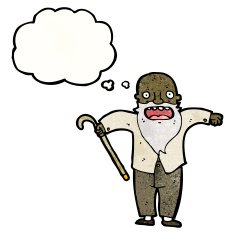 cartoon old man with walking stick N10
