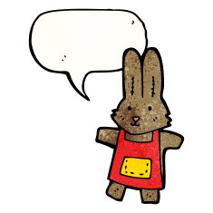 cartoon toy rabbit with speech bubble N2