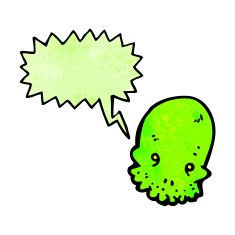 spooky glowing green cartoon skull N4