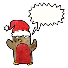 cartoon robin in santa hat N4