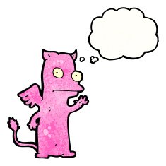 cartoon little monster with thought bubble N35