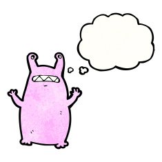 cartoon alien with thought bubble N20