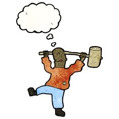 cartoon man swinging big hammer N2