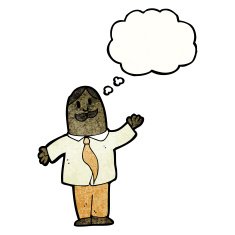 cartoon mustache man with thought bubble N14