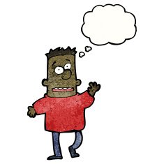 cartoon waving man with thought bubble N45