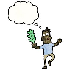 cartoon happy man holding leaf N2
