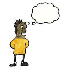 cartoon nervous man with thought bubble N154