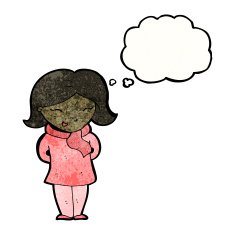 cartoon woman with thought bubble N69