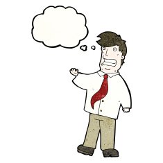 cartoon salesman with thought bubble N16