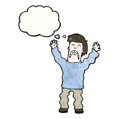frightened man with thought bubble cartoon N6