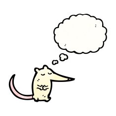 cartoon white mouse with thought bubble N17