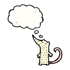 cartoon white mouse with thought bubble N18