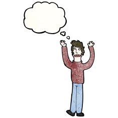 cartoon stressed man with thought bubble N74
