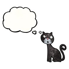 cartoon black cat with thought bubble N36