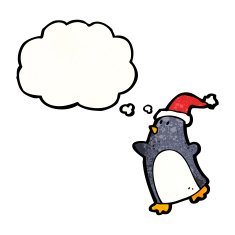 cartoon christmas penguin with thought bubble N5