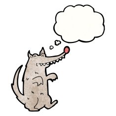 cartoon wolf with thought bubble N45
