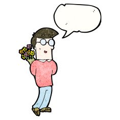 cartoon man with bunch of flowers N2