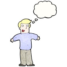 cartoon happy man with thought bubble N514