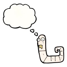 cartoon worm with thought bubble N13