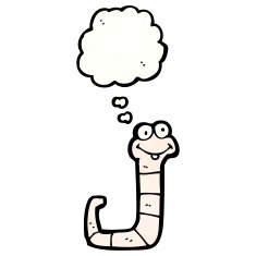 cartoon worm with thought bubble N14