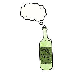 cartoon wine bottle with thought bubble N2
