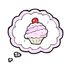 cartoon cupcake in thought bubble symbol N4