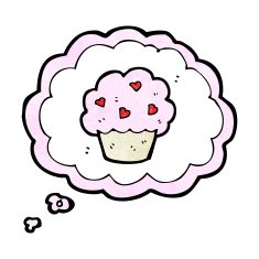 cartoon cupcake in thought bubble symbol N5