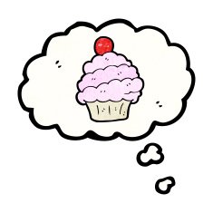 cartoon cupcake in thought bubble symbol N6