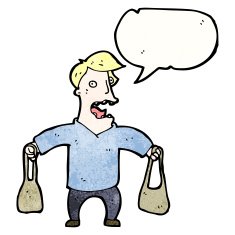 cartoon man holding shopping bags N2